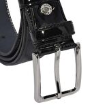 Siyah Rugan Suni Deri Desenli 3.5 cm.lik Klasik Kemer - 8001-80