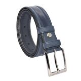 Lacivert Suni Deri Desenli Model 3.5 cm.lik Klasik Kemer - 8045-61