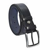 Siyah Suni Deri Dikişli Model 4 cm.lik Klasik Kemer - 7400-Düz