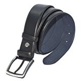 Siyah Suni Deri Dikişli Model 4 cm.lik Klasik Kemer - 7400-Düz