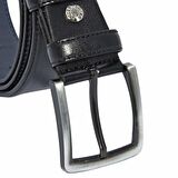 Siyah Suni Deri Dikişli Model 4 cm.lik Klasik Kemer - 7400-Düz