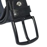 Siyah Suni Deri Çift Dikişli Model 4.5 cm.lik Spor Kemer - 4500-11