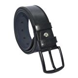 Siyah Suni Deri Çift Dikişli Model 4.5 cm.lik Spor Kemer - 4500-11