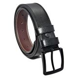 Siyah Suni Deri Çift Dikişli Model 4 cm.lik Spor Kemer - 7000-11-22K