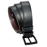 Siyah Suni Deri Çift Dikişli Model 4 cm.lik Spor Kemer - 7000-11-22K