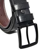 Siyah Suni Deri Çift Dikişli Model 4 cm.lik Spor Kemer - 7000-11-22K