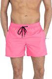 Pembe Su İtici Özellikli Erkek Havuz Deniz Şort Mayo - Basic Model Düz Renk - 301-Pembe