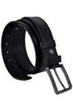 Siyah Hakiki Deri Dikişli 3.5 cm.lik Klasik Erkek Kemer - 300-28