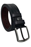 Siyah Suni Deri Dikişli Ortası Desenli Model 4.5 cm.lik Spor Kot Kemer - 4500-66-22KS