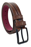 Kahverengi Suni Deri Ortası Desenli Model 4 cm.lik Spor Kemer - 9013-52-22RL