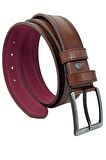 Kahverengi Suni Deri Çift Dikişli Model 4 cm.lik Spor Kemer - 9013-111-22RL