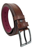 Kahverengi Suni Deri Çift Dikişli Model 4 cm.lik Spor Kemer - 9013-111-22RL