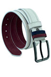 Beyaz Suni Deri Çift Dikişli Model 4 cm.lik Spor Kemer - 9016-10-22RL