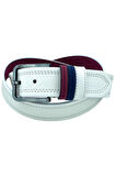 Beyaz Suni Deri Çift Dikişli Model 4 cm.lik Spor Kemer - 9016-10-22RL