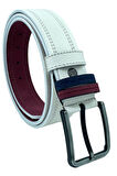 Beyaz Suni Deri Çift Dikişli Model 4 cm.lik Spor Kemer - 9016-10-22RL