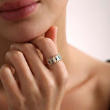 Zikzak Altın Yüzük Safir Taşlı