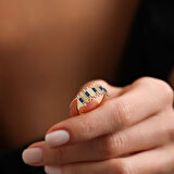 Zikzak Altın Yüzük Safir Taşlı