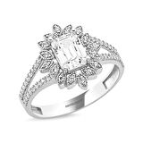 Baget Yüzük Beyaz Altın Çiçek Tasarım 0,50 Karat