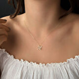 Harf Kolye Taşlı 14K Altın