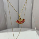 Altın Kaplama Çelik Zincir Kırmızı Yelpaze Kolye