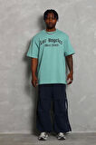 Unisex Oversize Baskılı Bisiklet Yaka T-Shirt - Mint Yeşili