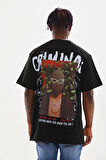 Unisex Baskılı Oversize T-Shirt - Siyah