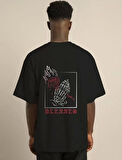 Unisex Bisiklet Yaka Oversize Baskılı T-Shirt - Siyah