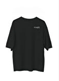 Unisex Bisiklet Yaka Baskılı Oversize T-Shirt - Siyah