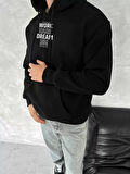 Kışlık Üç İplik Kapşonlu SweatShirt - Siyah