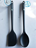Ivory 2'li Silikon 35 cm Spatula ve Kaşık Takım Siyah Renk