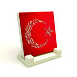 Ay Yıldız Formunda, Kelime-i Tevhid ve BesmeleYazılı Doğaltaş Masaüstlük