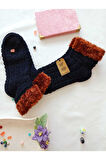 2 ÇİFT TAY TÜYÜ TERS HAVLU PATİK ÇORABI KABARTMALI KOKULU YILBAŞI HEDİYE LACİVER TURUNCU ÇORAP 36-40