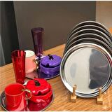 6 Adet Gümüş Paslanmaz Çelik Yuvarlak Çay,kahve,pasta Servis Tepsisi Sunum Tepsisi 21,5 cm