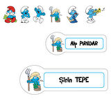 Okul Etiketi Kalem Defter Etiketi, Şirinler v1 Etiketi - 194 Adet Opak Sticker