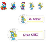 Okul Etiketi Kalem Defter Etiketi, Şirinler v2 Etiketi - 194 Adet Opak Sticker