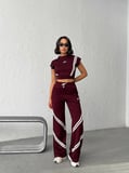 Kadın Şerit Detaylı Crop Top ve Yüksek Bel Bol Paça Pantolon İkili Takım