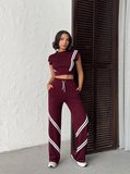 Kadın Şerit Detaylı Crop Top ve Yüksek Bel Bol Paça Pantolon İkili Takım