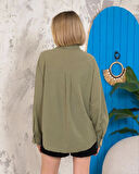 Relax Fit Keten Gömlek Haki S255349