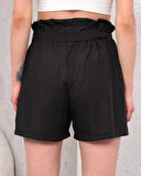 Kuşaklı Keten Şort Siyah S255265