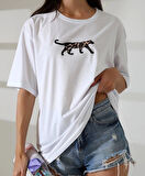 Kaplan Nakış İşlemeli Oversize Tişört