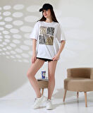 Karma Desenli Oversize Tişört