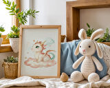 Bebek ve Çocuk Odası Unicorn ve Ejderha Tema Ahşap Çerçeveli 3'lü Tablo Seti