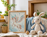 Bebek ve Çocuk Odası Unicorn ve Ejderha Tema Ahşap Çerçeveli 3'lü Tablo Seti