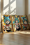 Pop Art Anime Tarzı 3'lü Ahşap Çerçeveli Tablo Seti 21x30