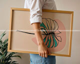 Floral Çizgisel Çiçek Sanat 3'lü Ahşap Çerçeveli Tablo Seti-30x42