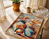 Modern Vazo ve Desen Temalı 3'lü Ahşap Çerçeveli Tablo Seti 30x42
