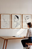 Minimal Çizgisel Sanat 3'lü Ahşap Çerçeveli Tablo Seti
