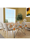 Orange Lotus Masa Örtüsü -Uluslararası yıkama ve solmama sertifikası 160 x 220cm, Kumaş ince keten