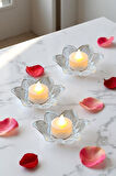 3lü Lotus Model Cam Mumluk İçinde Tealight Led Mum Seti