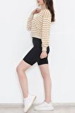 Çizgili Crop Sweat Bejkahve - 11815.1567.